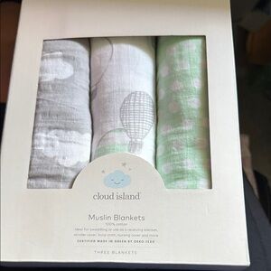 Cloud Island Muslin Blankets in Gray, White, and Green